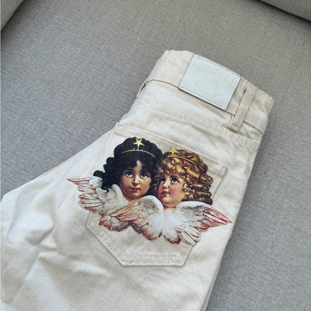 Fiorucci Beige Angel Graphic Women Jeans